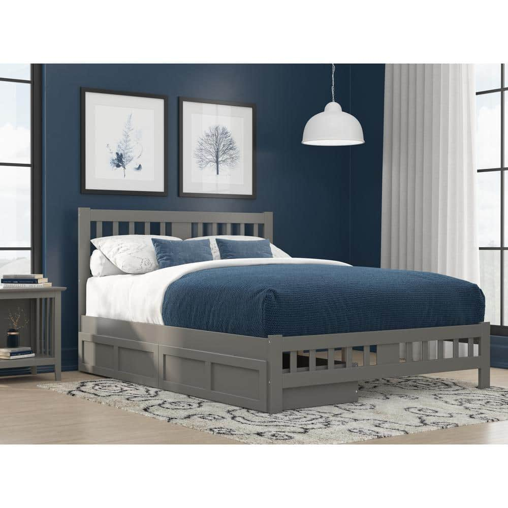 Tahoe Queen Bed with USB Turbo Charger & 2 Extra Long Drawers, Grey