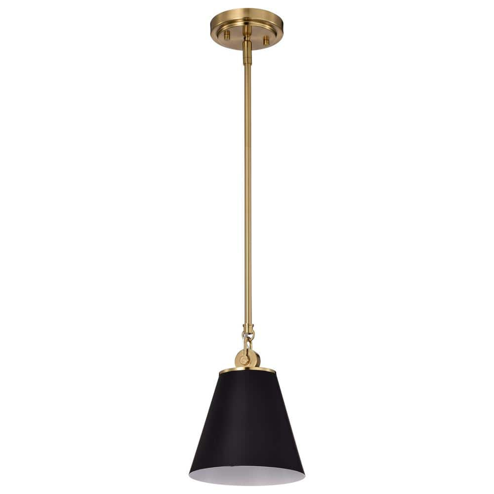 Dover Mini Pendant in Black with Vintage Brass Trim and White Lining