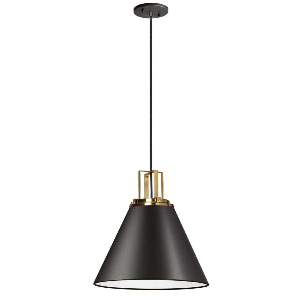 Dainolite SNS-141P-MB-AGB 1 Light Incandescent Pendant, Matte Black with Aged Brass Accent