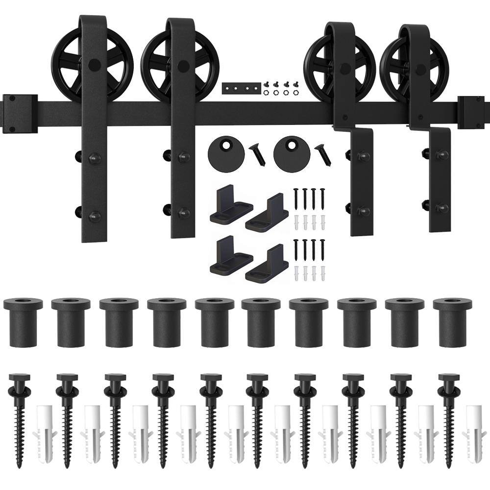 Black Wall Mount Barn Door Hardware Kit, 156 in. Track