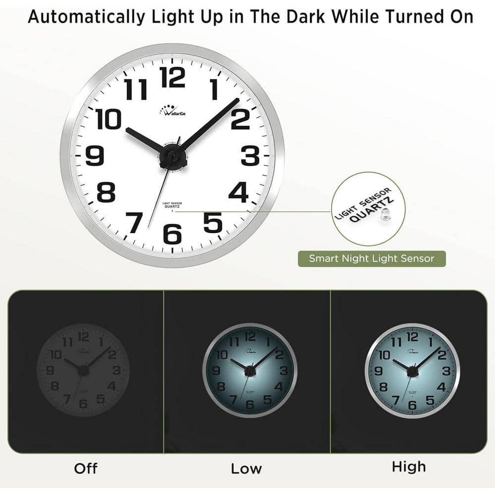 WallarGe Night Light Wall Clock for Bedroom - Silent Lighted up Wall Clock Glow in The Dark, Battery Operated Wall Clocks for Living Room/Kitchen, Easy to Read Large Digital Display, 12 Inch