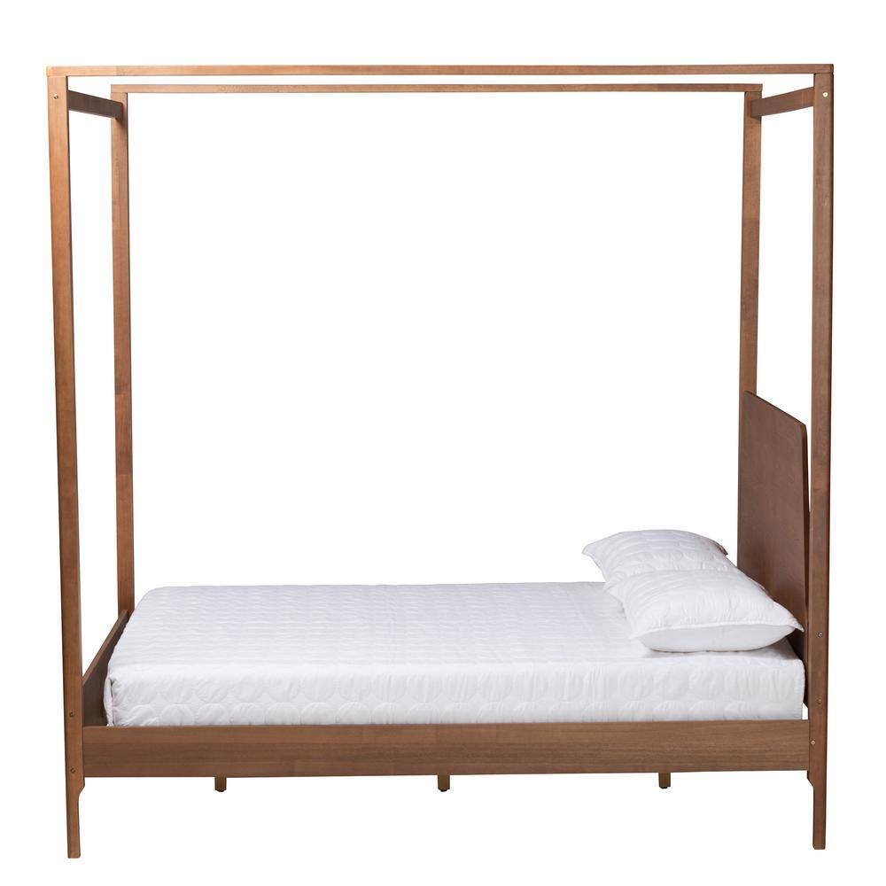 Baxton Studio Roman Ash Walnut Finished Wood Queen Size Canopy Bed
