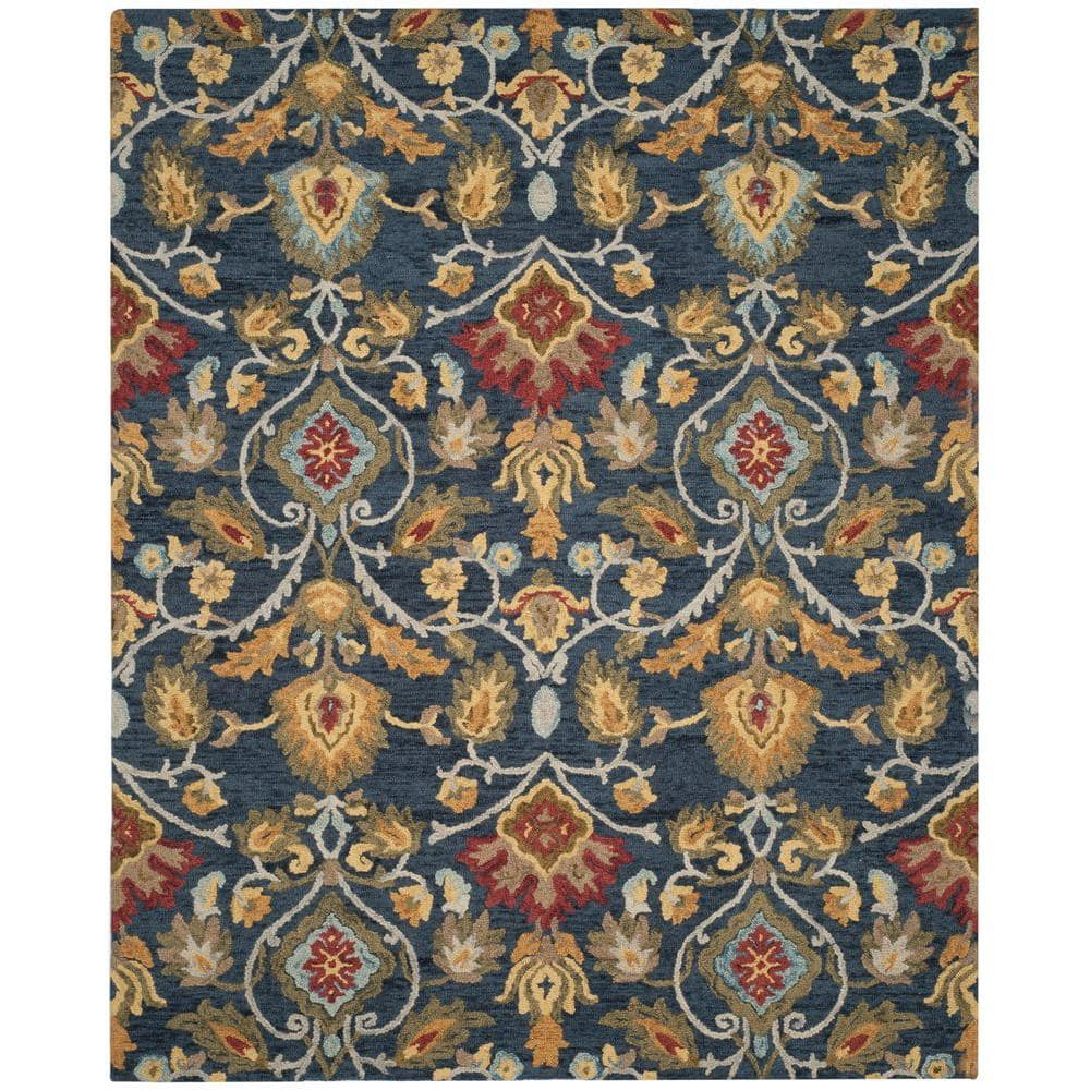 SAFAVIEH Blossom Lennon Floral Wool Area Rug, Navy/Multi, 10' x 14'