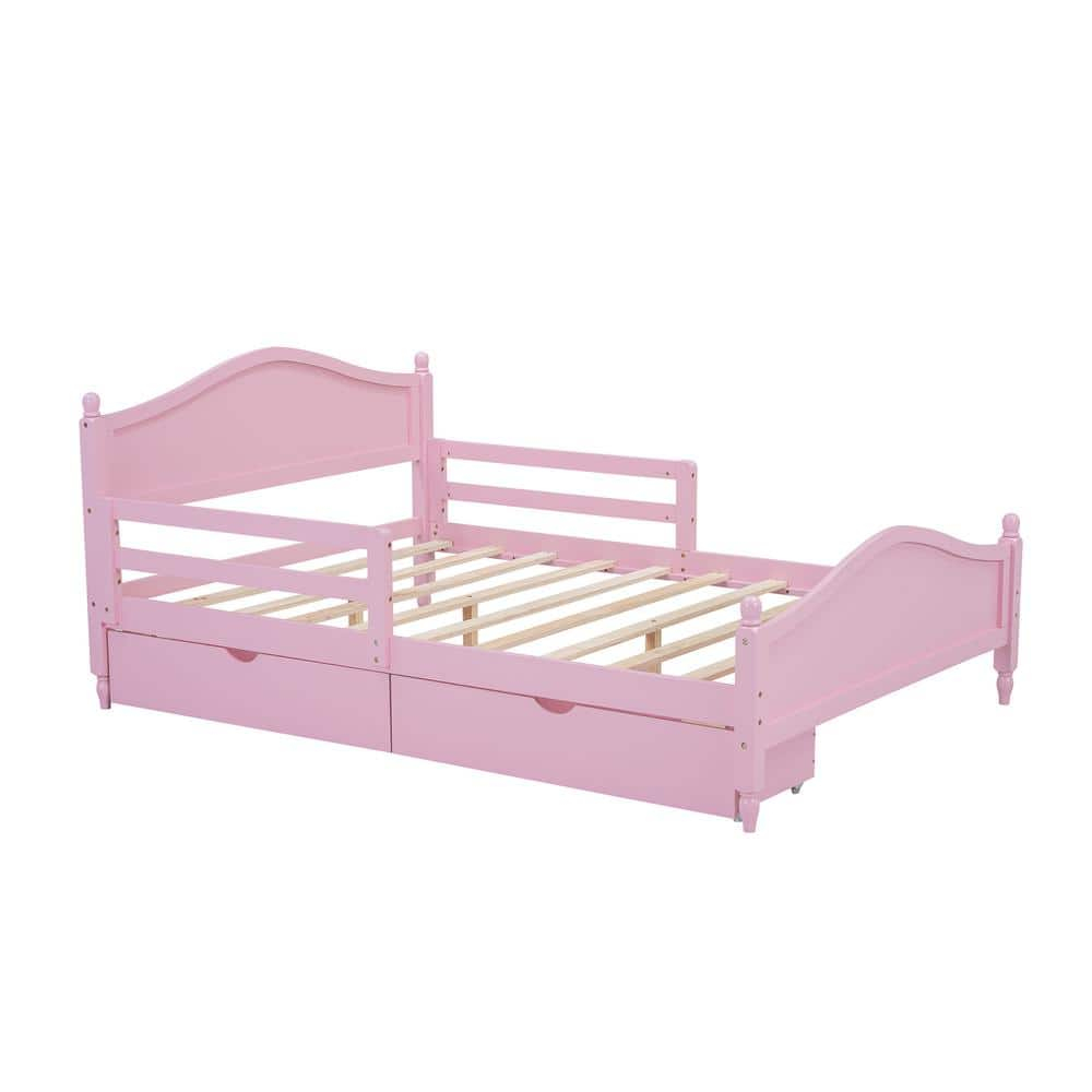 Harper & Bright Designs Kids Full Storage Bed Frame with 2 Drawers and Rails, Wood Platform Beds with Headboard and Footboard, Full Size Bed with Slat Support for Boys Girls,No Box Spring Needed,Pink
