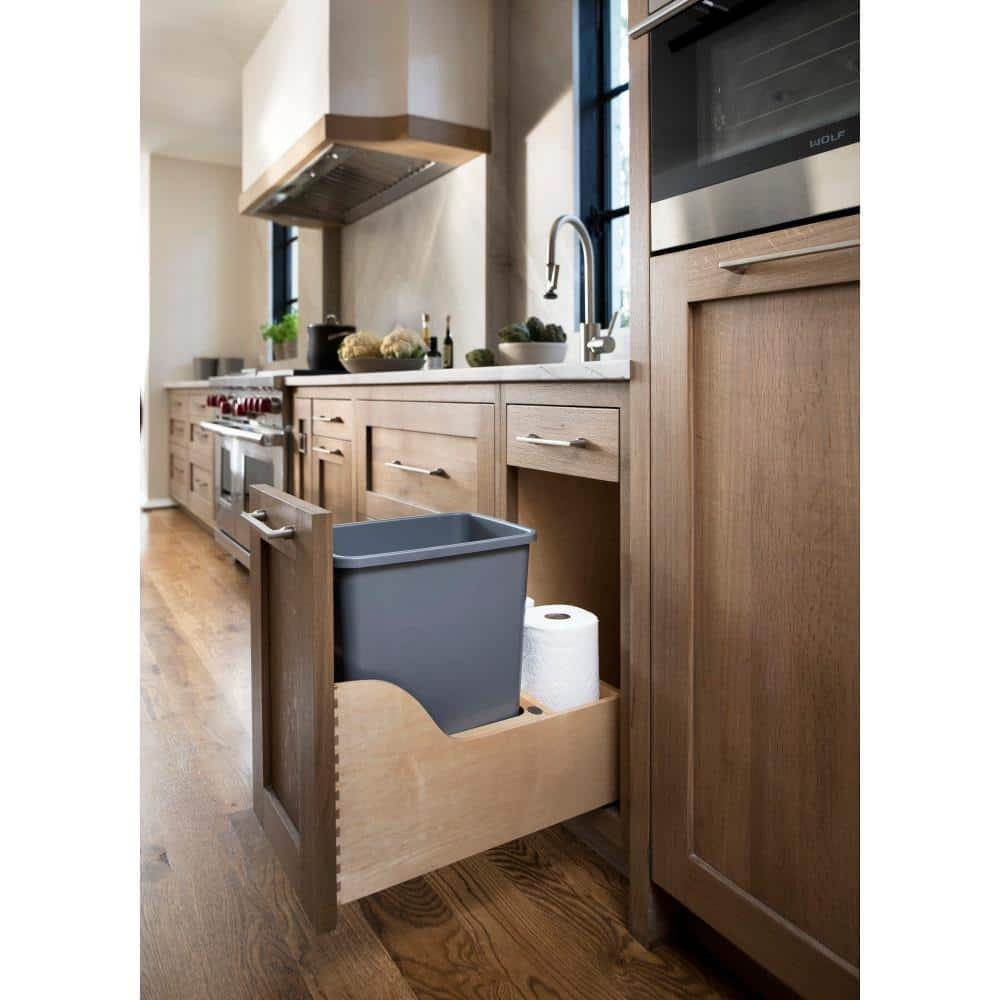 Natural Maple Pull-Out Waste Container with Silver Bin