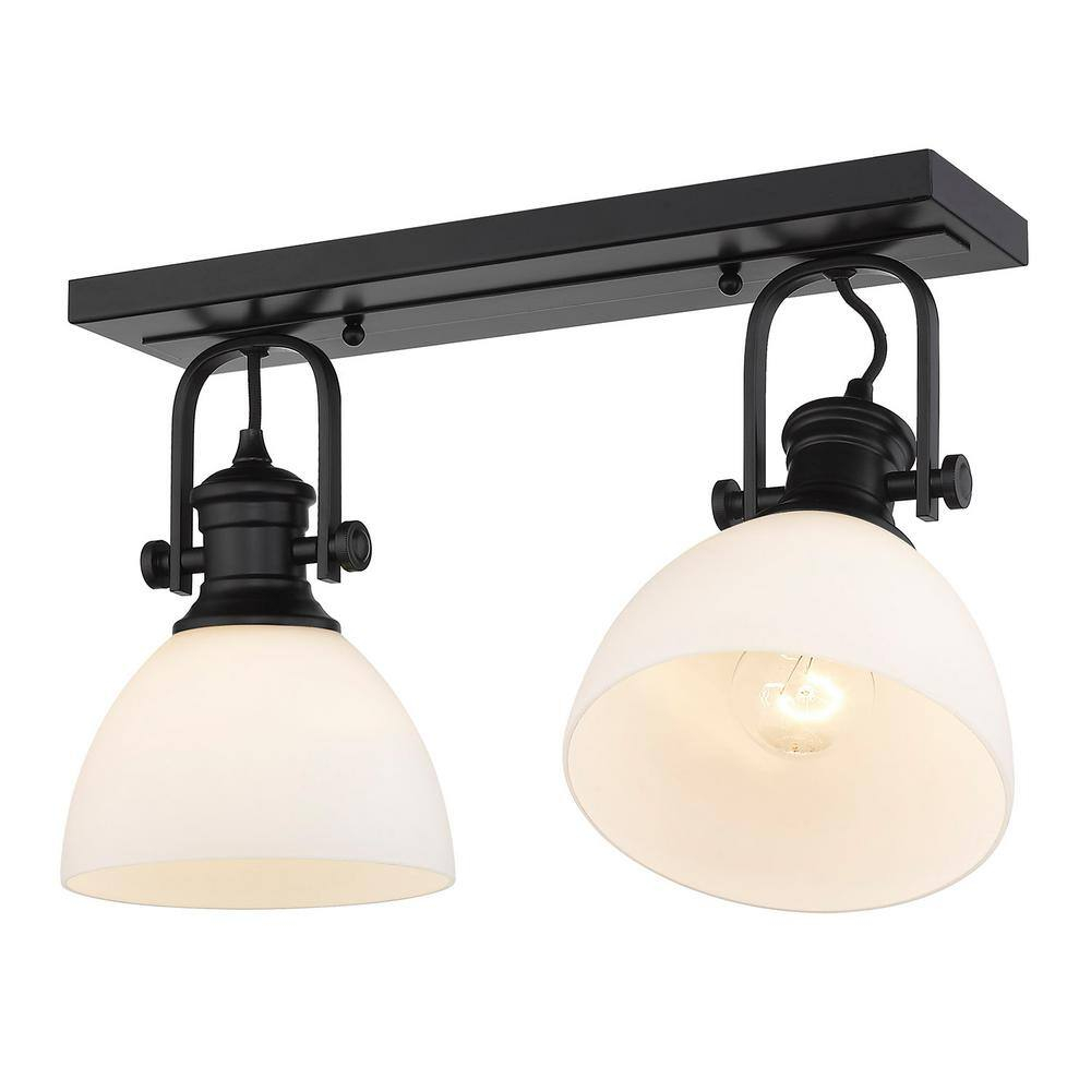Golden Lighting Hines 2-Light Semi-flush in Matte Black with Opal Glass