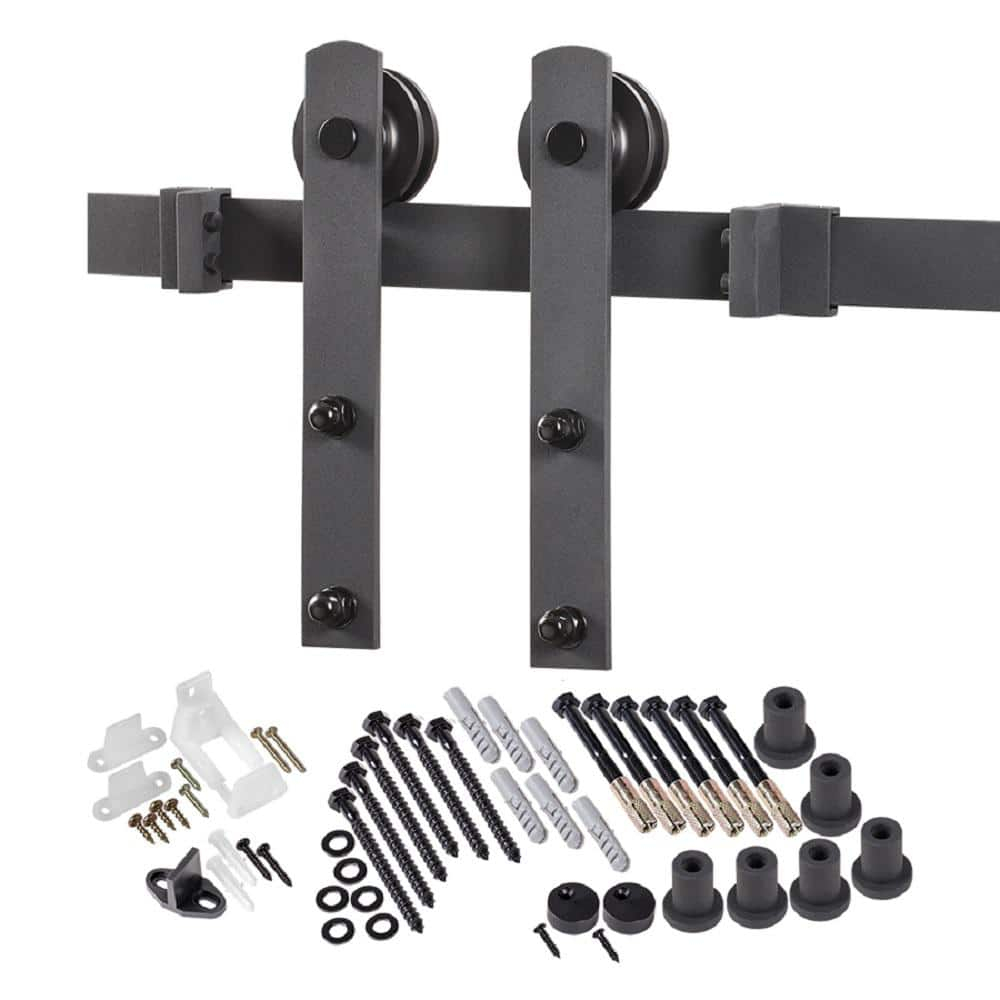 96" Black Steel Modern Rustic Barn Door Hardware Kit