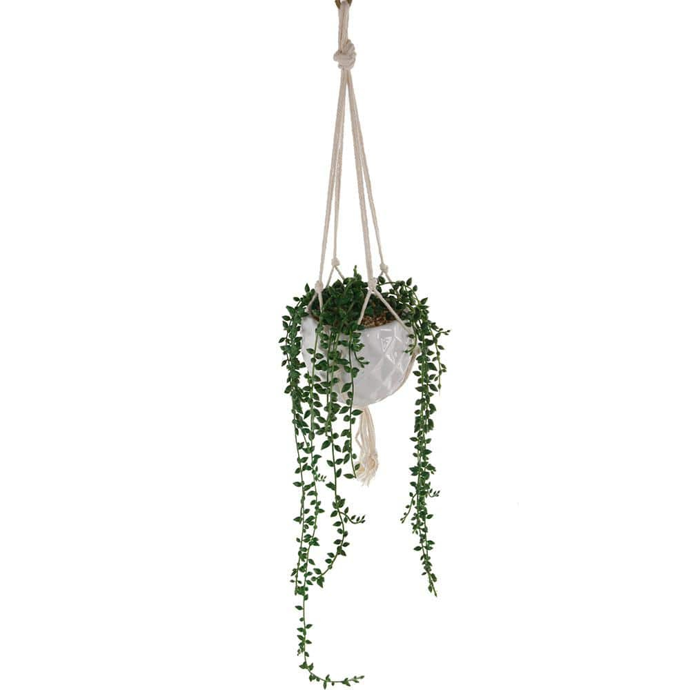 Flora Bunda 13 Inches Long String of Pearl Lover's Tear Macrame Hanging Ceramic Donkey Tails Planter
