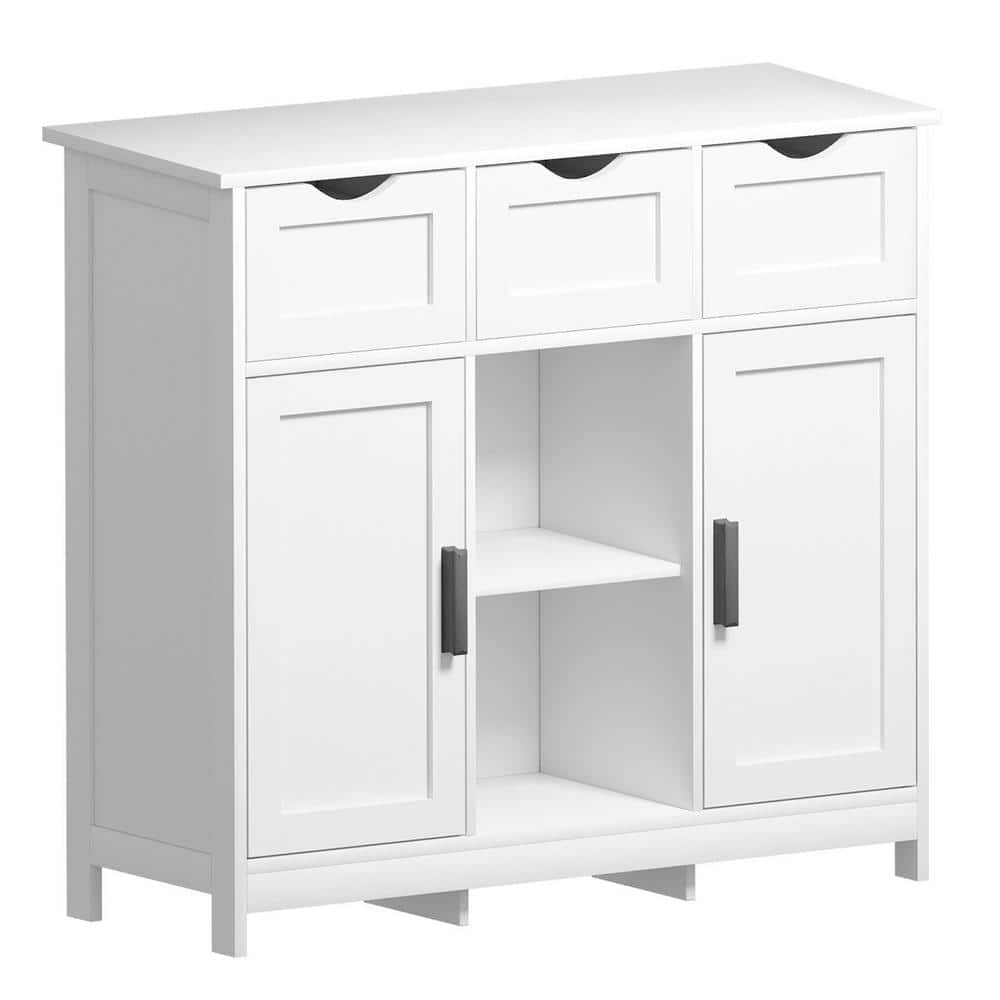 Bathroom Storage Cabinet Freestanding Wooden Floor Cabinet with Adjustable Shelf and Double Door White