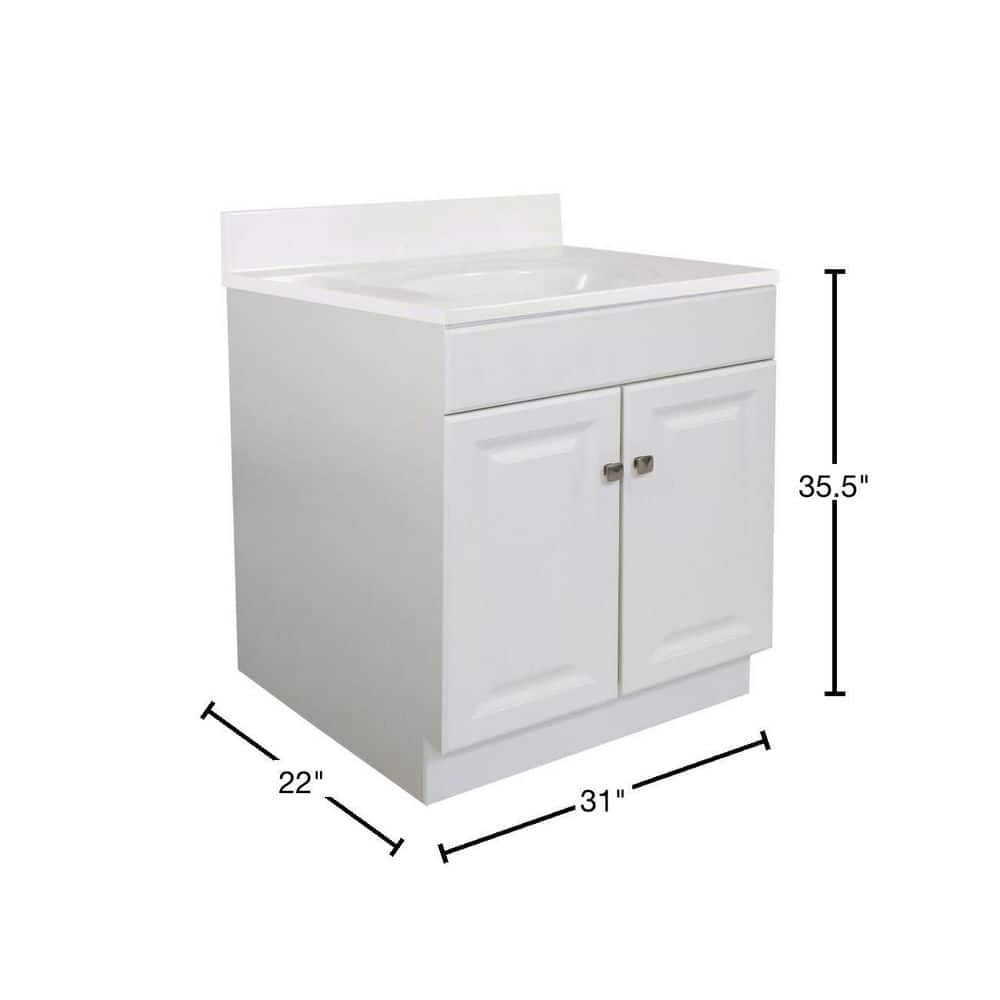 Design House 590976 Wyndham 2-Door Bathroom Vanity with Cultured Marble 4" Centerset White on White Vanity Top, Unassembled, 31x22, White