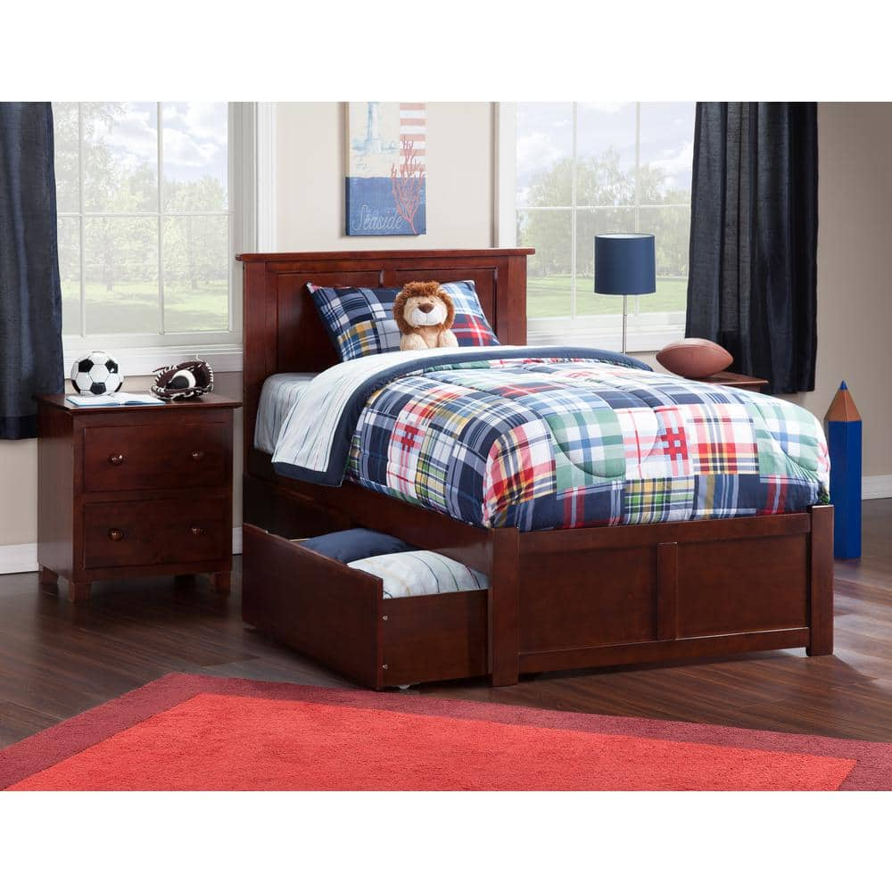 Madison Platform Bed with Flat Panel Foot Board and 2 Urban Bed Drawers in Multiple Colors and Sizes