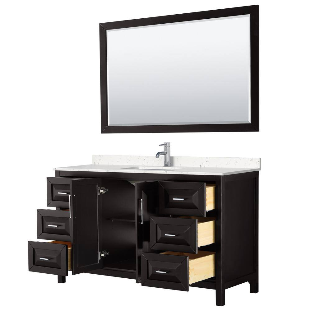 Daria 60 in.W x 22 in.D Single Vanity in Dark Espresso w/Cultured Marble Vanity Top in Light-Vein Carrara w/Basin&Mirror