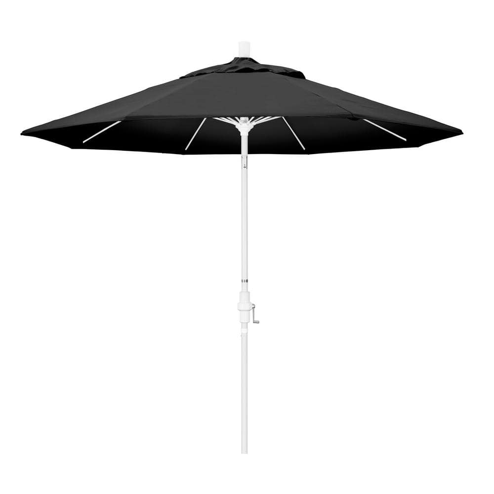 California Umbrella 9 Ft. Octagonal Aluminum Collar Tilt Patio Umbrella W/ Crank Lift & Fiberglass Ribs - Matted White Frame / Olefin Black Canopy