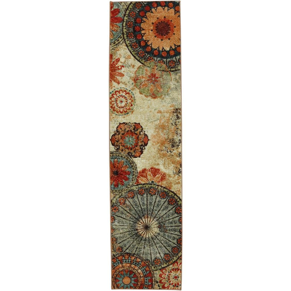 Caravan Red and Orange Synthetic Medallion Runner Rug