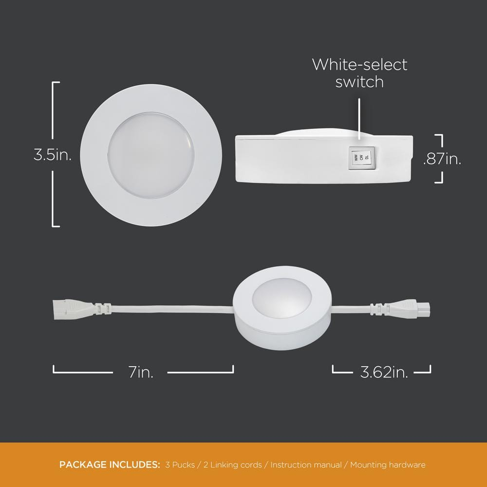 ULTRA PROGRADE 3.50" 663 lm LED Under-Cabinet Lights, 3000K 4000K 5000K (3 Count)