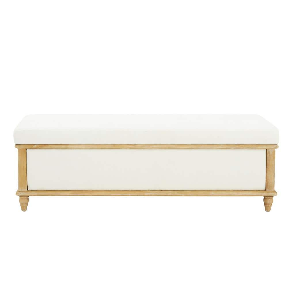 GDF Studio French Country Fabric Storage Ottoman Bench with Weathered Wood Frame, White