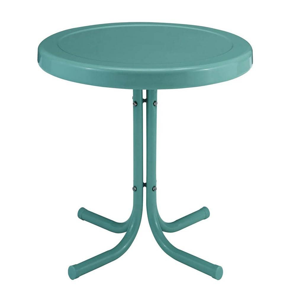 Crosley Retro Metal Patio Side Table Pastel Blue Satin: Vintage Style, Round, Weather-Resistant