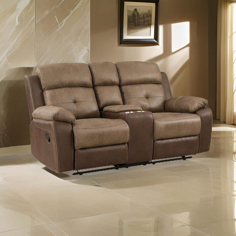 Benjara BM315167 73 in. Emma Double Manual Recliner Loveseat - Microfiber & Solid Wood - Brown