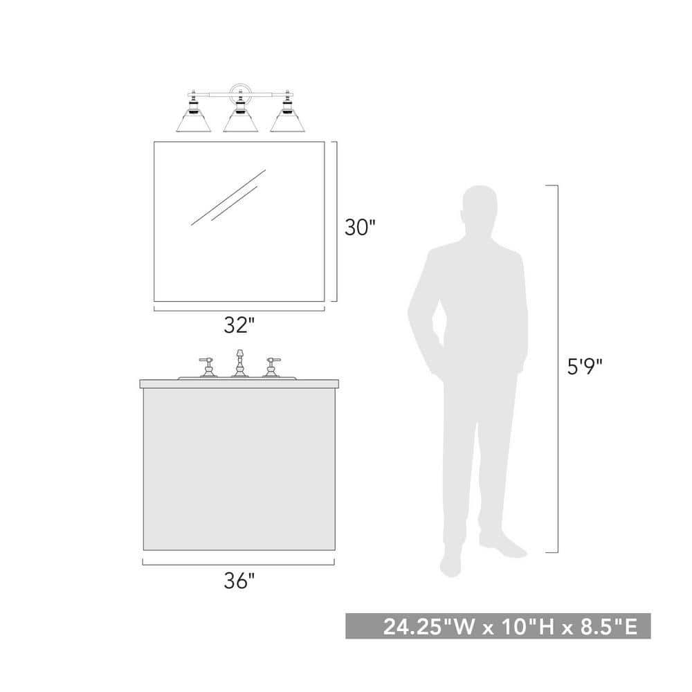 Orwell Aged Brass and Black 3-Light Bathroom Vanity Fixture