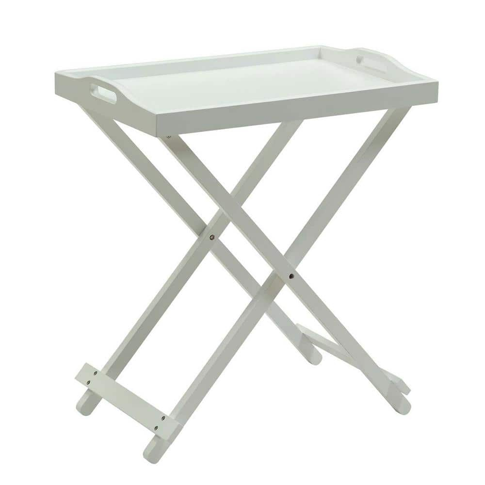 Designs2Go Folding Tray Table in White Solid Wood Finish with Handles
