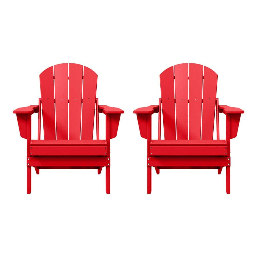 Red Poly Adirondack Outdoor Folding Armchair Set of 2