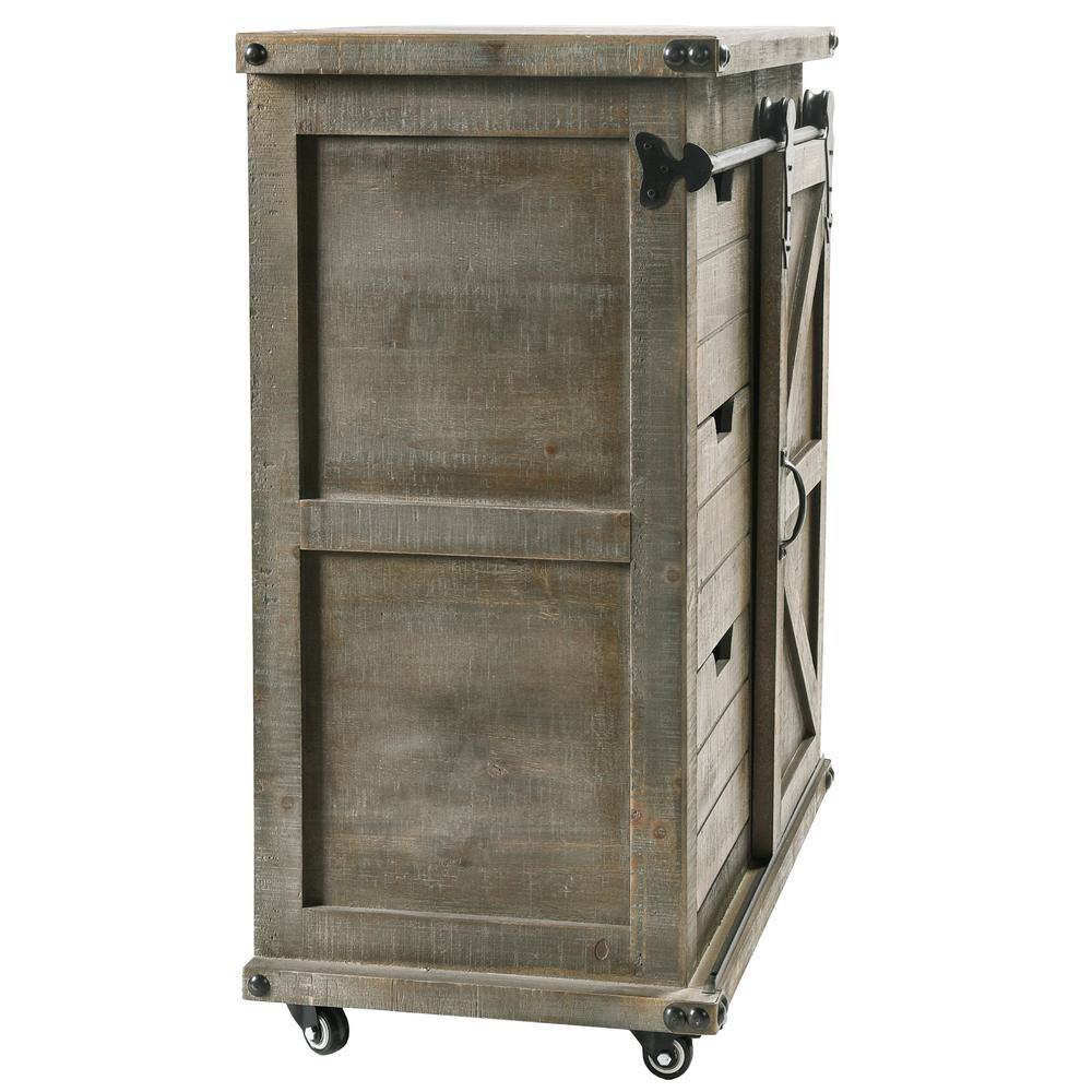 Presley Driftwood Gray Rustic Side Cabinet with Black Metal Hardware