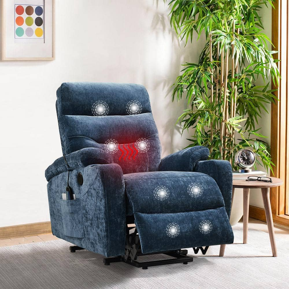 GDF Studio Massage Recliner with Lift Assist, 8 Vibration Points, Lumbar Heating, Adjustable Backrest, Blue