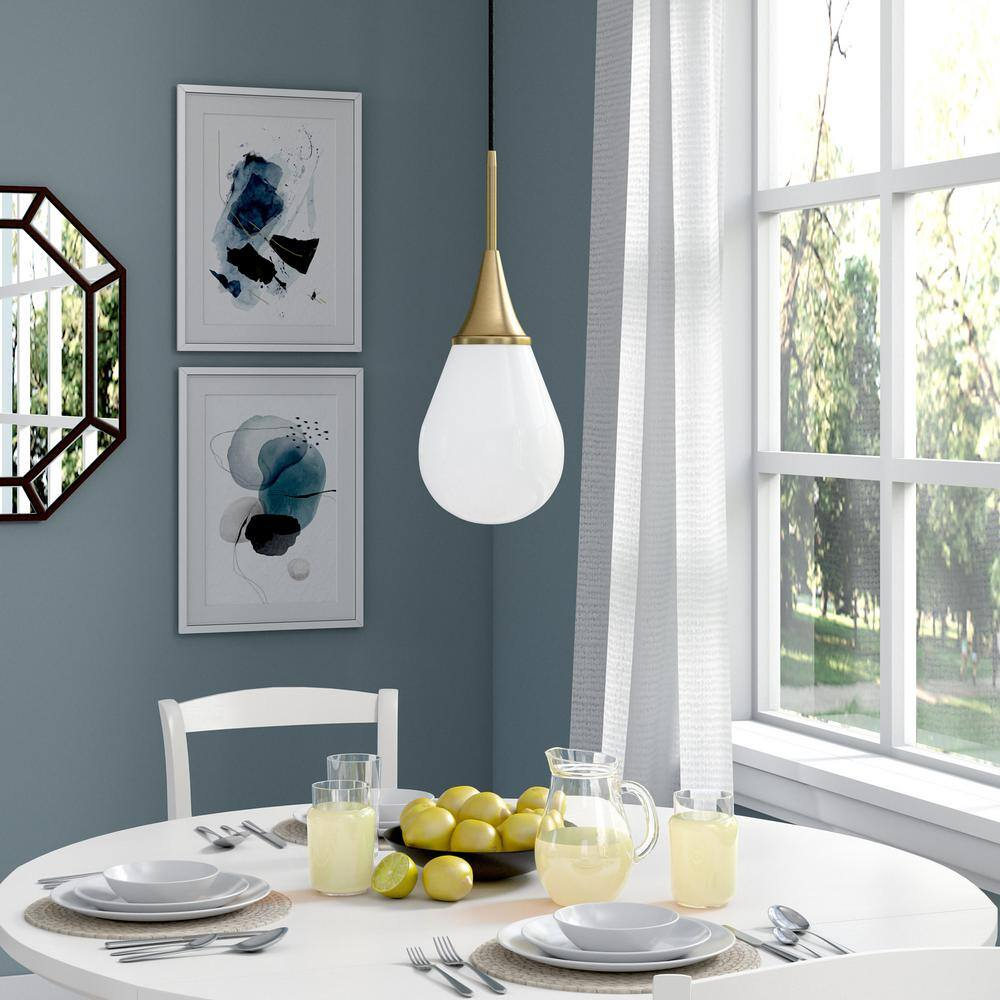 Ambrose 7" Brass and White Milk Glass Drop Light