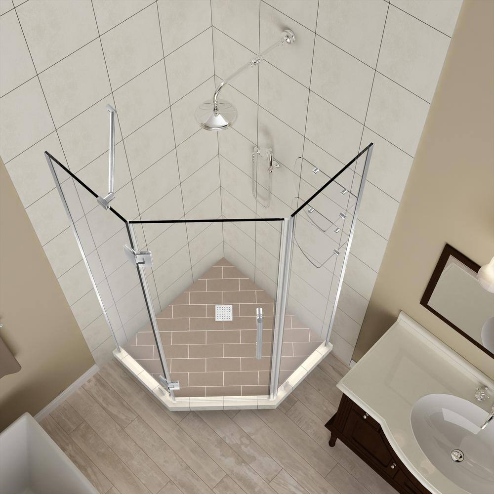 Aston SEN961EZ-SS-40-10 72 x 40 x 40 in. Merrick GS Frameless Neo-Angle Shower Enclosure with Glass Shelves, Stainless Steel