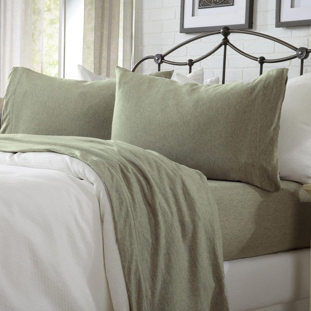 Heathered Eucalyptus Green Cotton Blend Twin Jersey Sheet Set