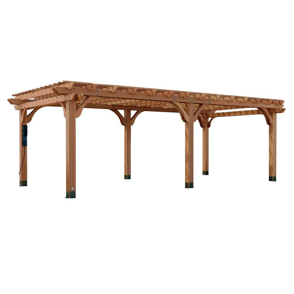 Backyard Discovery Beaumont 24'x12' Cedar Wood Patio Pergola Kit, Trellis Roof, PowerPort