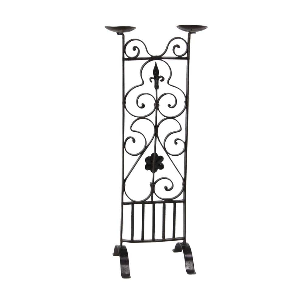 Decmode Traditional 32 X 13 Inch Black Iron Two-Light Candle Stand