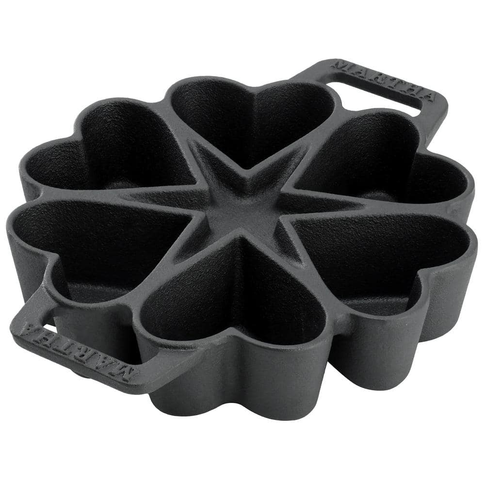 6-Cups Heart Mold Pre-Seasoned Cast Iron Pan in Black