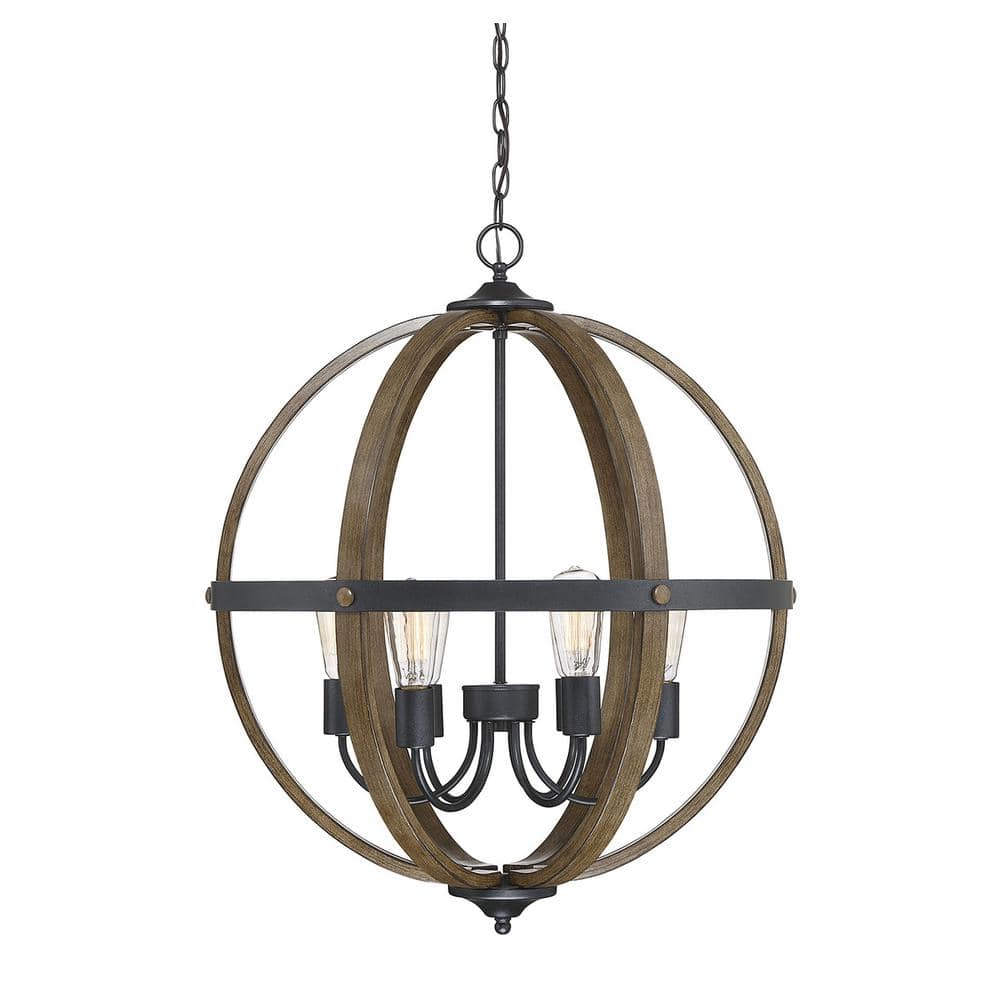 Farmhouse Wood & Black 6-Light Incandescent Pendant Chandelier