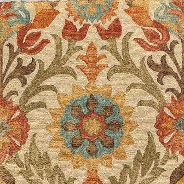 Handmade Blue and Gold Floral Wool Rectangular Rug