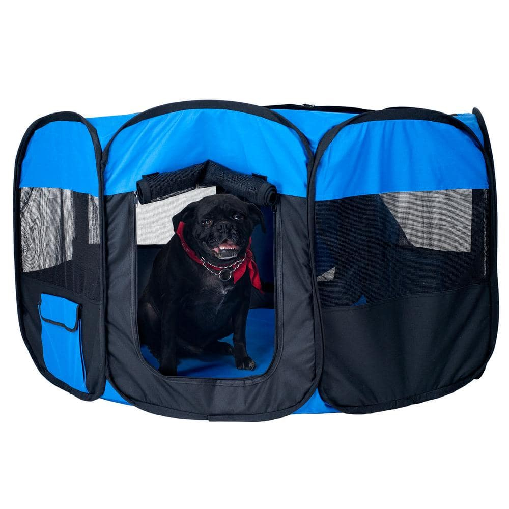 Pet Playpen - 42x25 Pop-Up Dog Kennel with Carry Bag - Portable Play Pen for Dogs, Cats, Rabbits, and Small Animals by  (Blue)