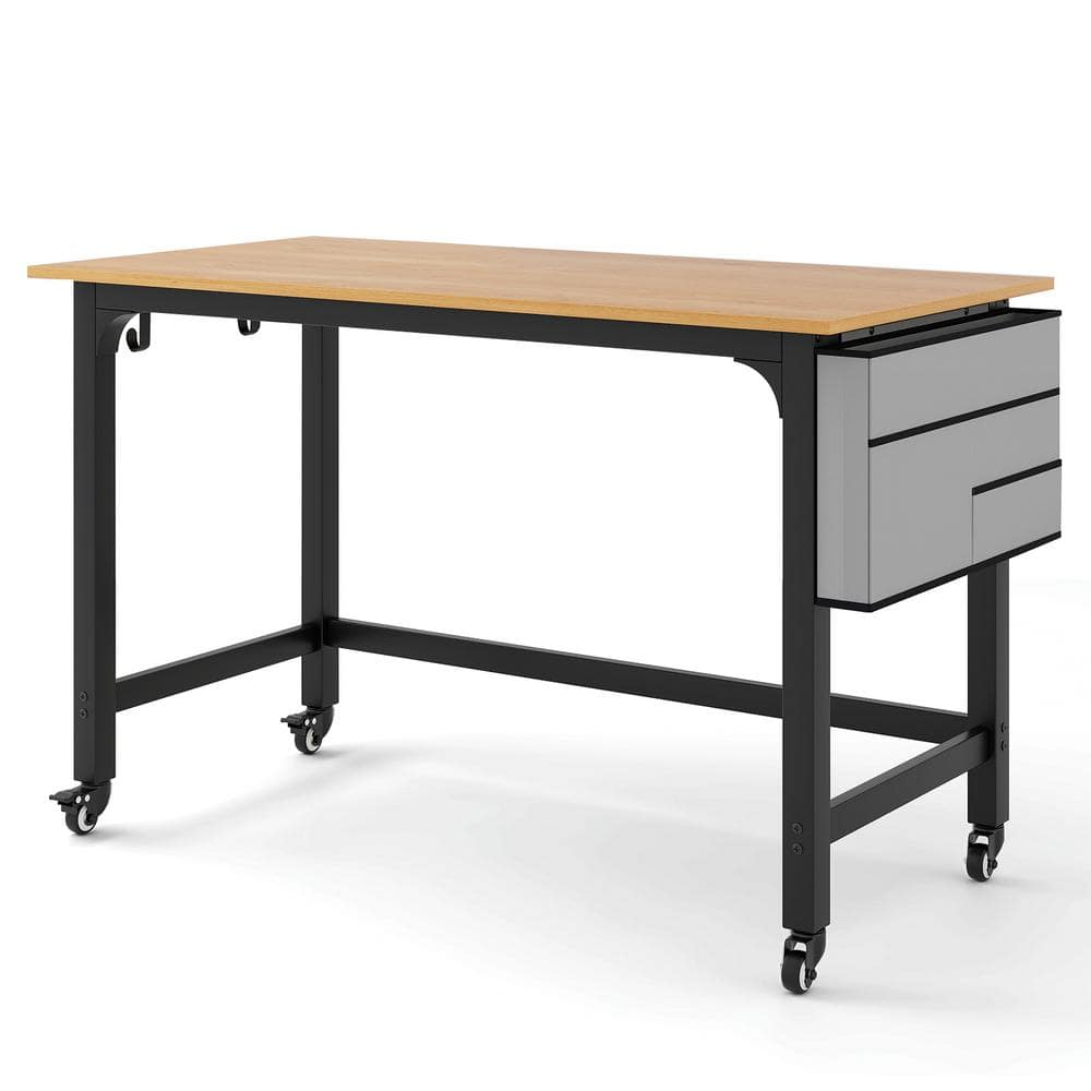 Costway Rolling Computer Desk Metal Frame PC Laptop Table Wood Top Study Workstation