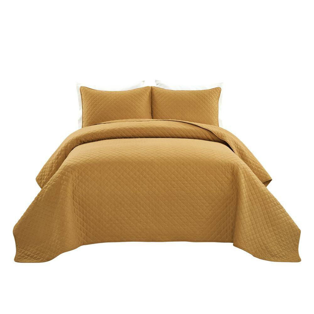 Lush Decor Solid Print Cotton Quilt Sets, Full/Queen, Yellow, 3-Pieces