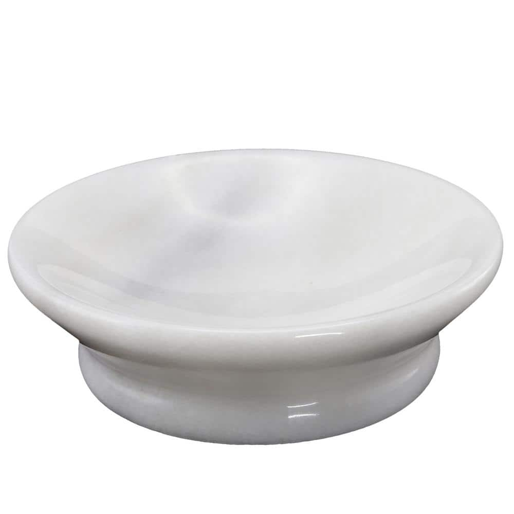 Creative Home Genuine Natural Marble Round Bar Soap Dish Soap Tray Holder Countertop Organizer, 5" Diam. x 1.5" H, Off-White