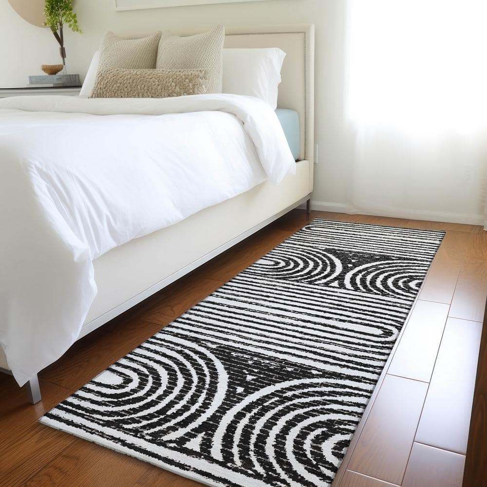 Addison Rugs Chantille ACN140 Black 2'3" x 7'6" Indoor Outdoor Hallway Runner Rug, Stain Resistant Washable Kitchen Area Carpet for Bathroom, Laundry and Bedroom