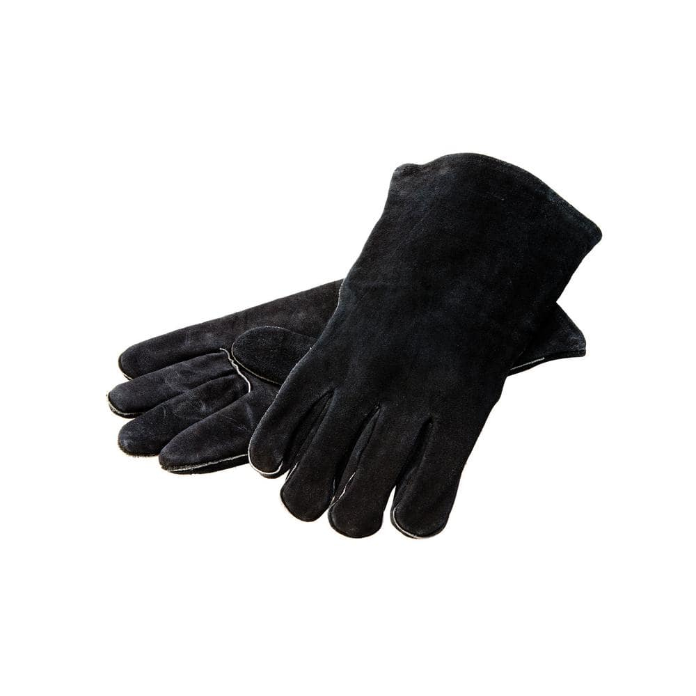 Black Leather Heat-Resistant Cooking Gloves, One Size
