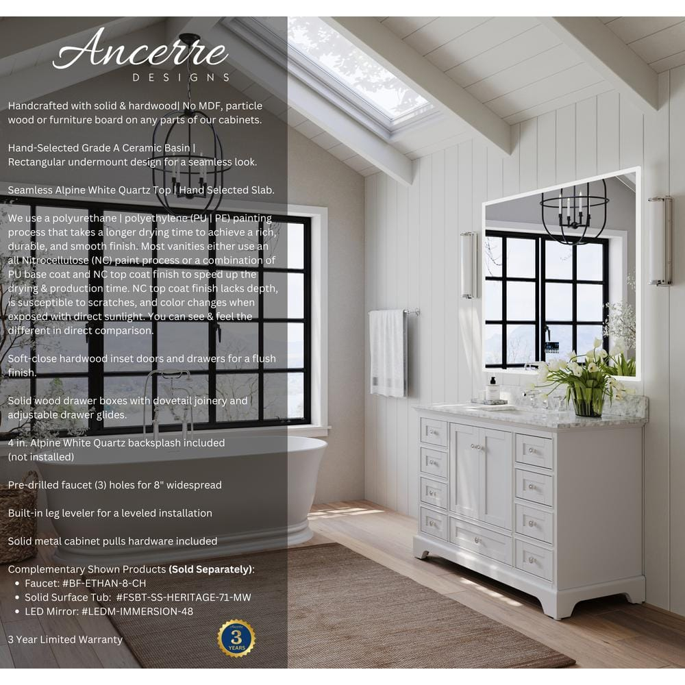 Ancerre Designs Audrey 48" Wood Bathroom Vanity Set with 2 Doors in White