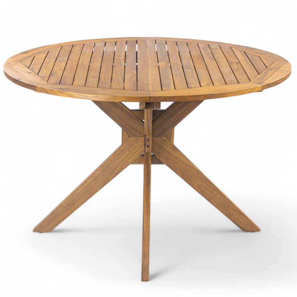 Rustic Teak Brown Acacia Wood Round Outdoor Dining Table