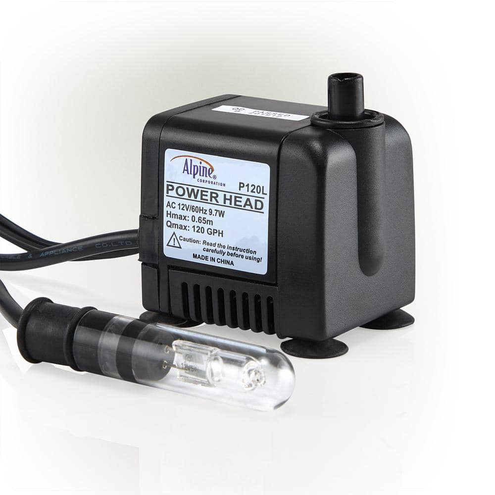 Alpine Corporation Submersible 95 GPH Fountain Pump with 5W Halogen Light for Outdoor Fountains, Birdbaths, Ponds, and Garden Water Features