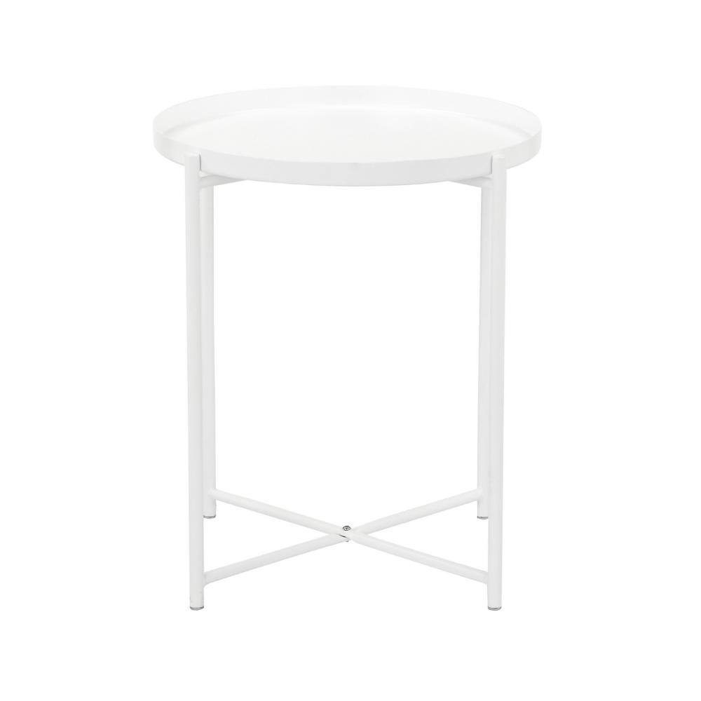 Benjara Ely 21 Inch Side End Table, White Round Tray Top, Modern Open Metal Frame