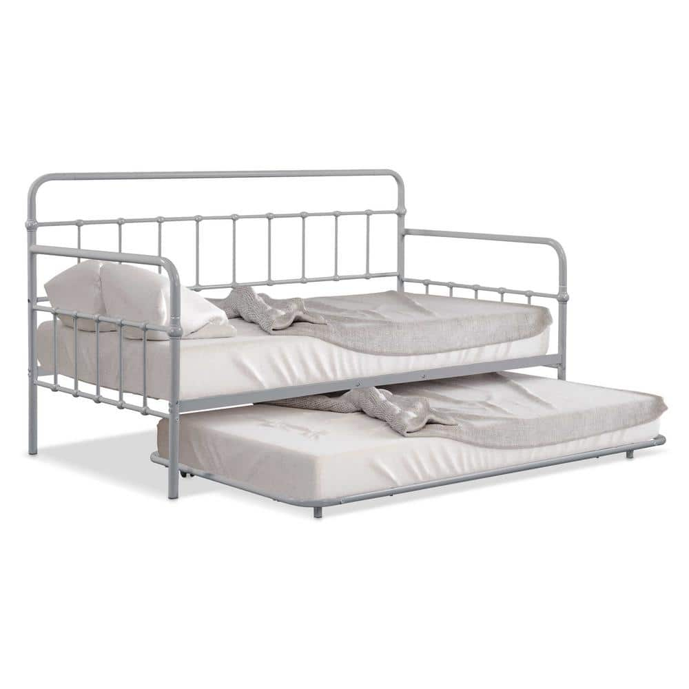 Furniture of America Choste Metal 2-Piece Twin Daybed with Trundle Set up to 200 lbs, Silver