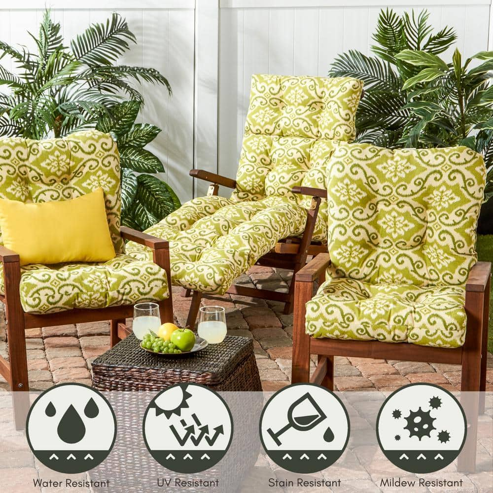 Greendale Home Fashions Shoreham Green Ikat 42 x 21 in. Outdoor Reversible Tufted Chair Cushion
