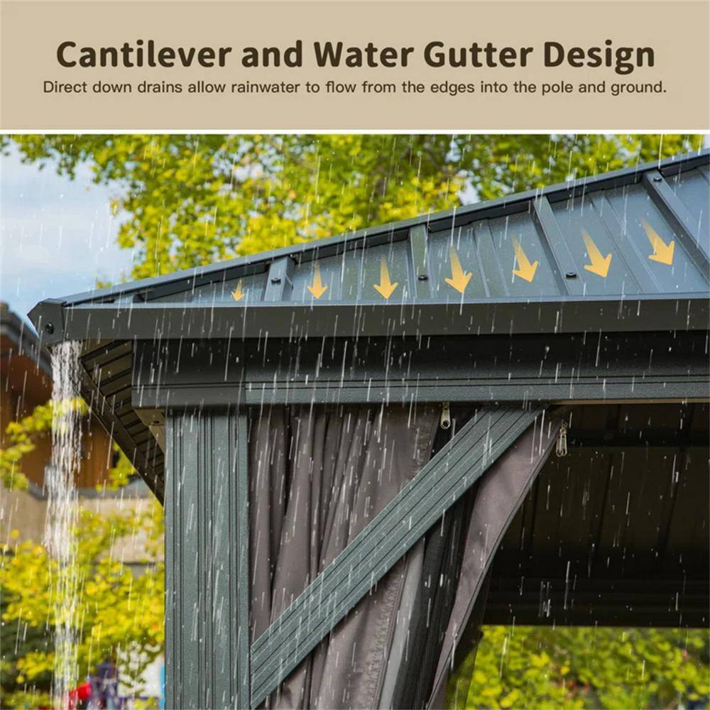 CoSoTower Hardtop Gazebo Outdoor Aluminum Gazebos Grill with Galvanized Steel Double Canopy for Patios Deck Backyard, Curtains&Netting