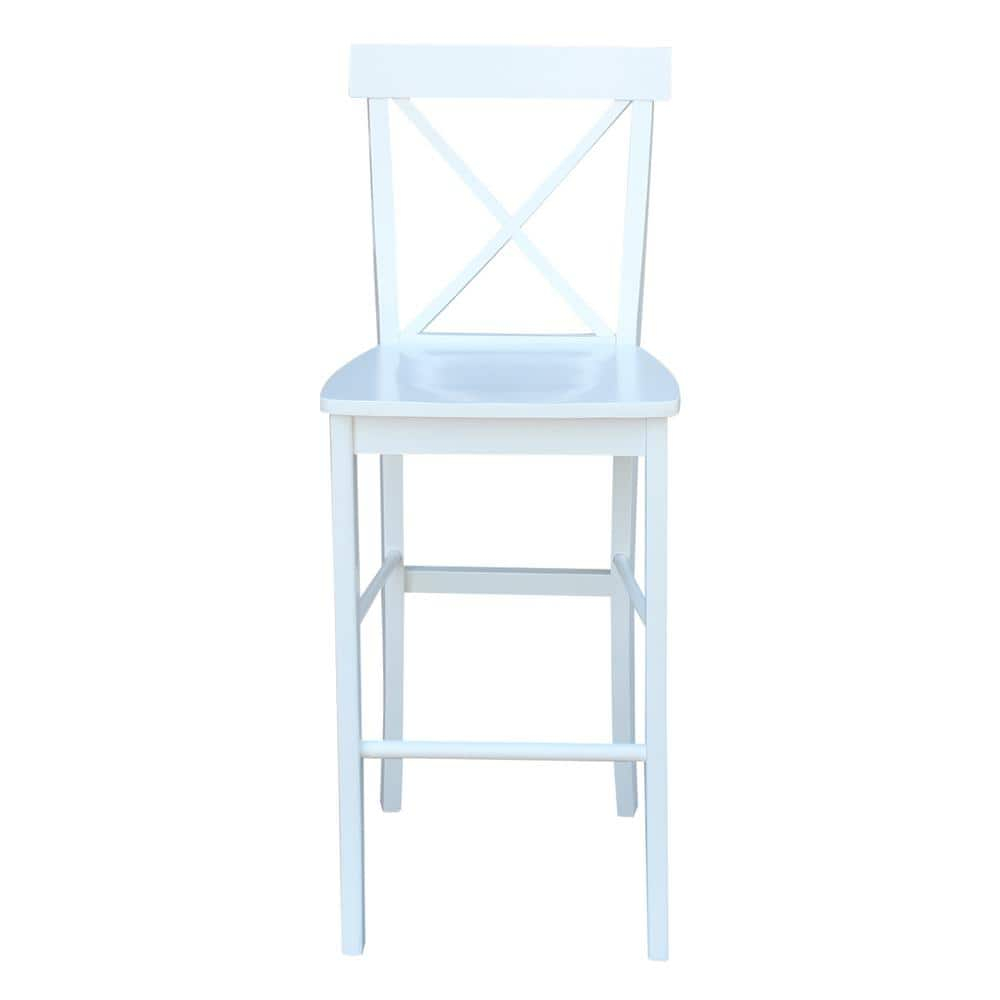International Concepts Cross Back Solid Wood 30 in. Bar Height Stool in White
