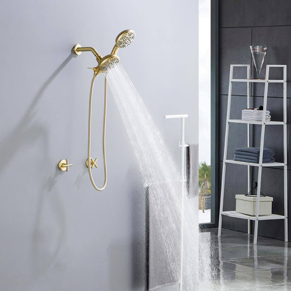 2 Handle Shower Faucet Shower System Complete 2 in 1 Shower Combo Set with Handheld Showerhead Shower Trim Kit Wall Mounted Shower Fixtures Brushed Gold